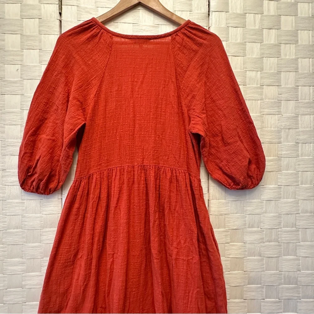 Madewell Burnt Orange Surplice V-Neck Pintuck Midi Dress XS Pockets - Picture 8 of 11